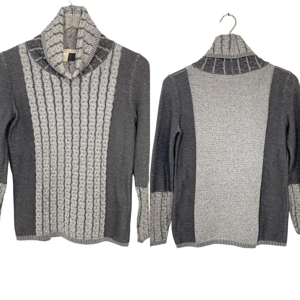 Belford Shades of Grey Turtleneck Sweater Cable Knit 100% Pima Cotton Size S